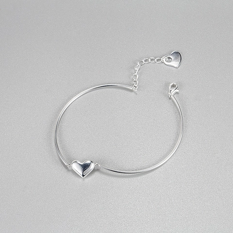 S925 Sterling Silver Heart Pendant Bracelet For Women Minimalist Design Bangle Bracelet Korean Style Hand Jewelry Gift