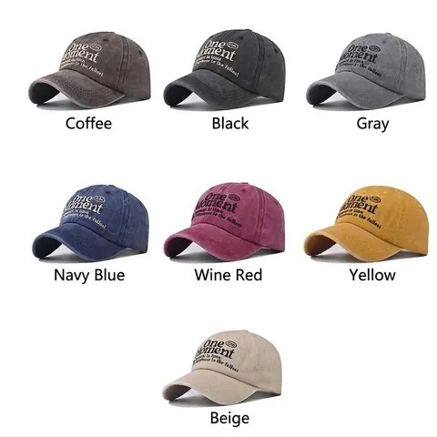 Vintage Washed Cotton Baseball Cap One Moment Letter Embroidery Distressed Adjustable Sun Hat For Men Women