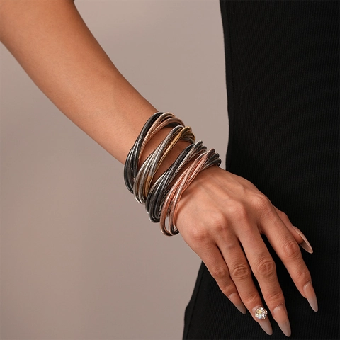Pulsera Envolvente De Varias Capas Hueso De Serpiente Cobre Color Contrastado Elástico Joyería Minimalista Mujer