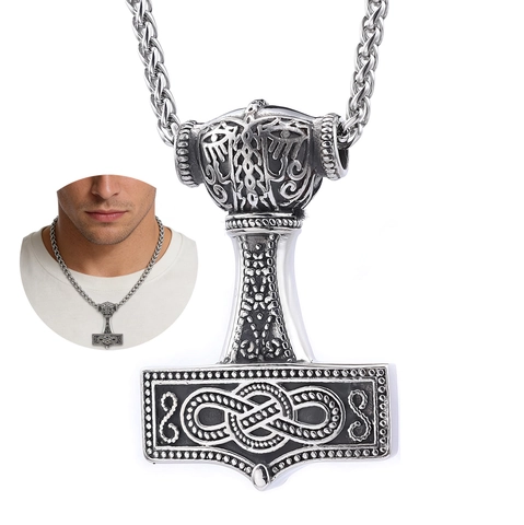 Thor Hammer Mjolnir Pendant Necklace Stainless Steel Compass Viking Vintage Celtic Knot Jewelry For Men