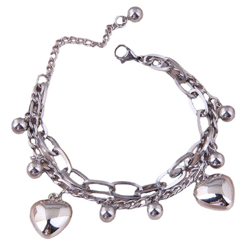 Fashion Multi Layer Stainless Steel Bracelet With Heart Pendant Hip Hop Style Jewelry For Women Layered Chain Design