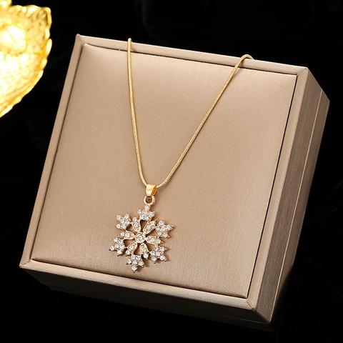 Snowflake Necklace And Earrings Alloy Rhinestone Jewelry Christmas Gift Elegant Women Accessories