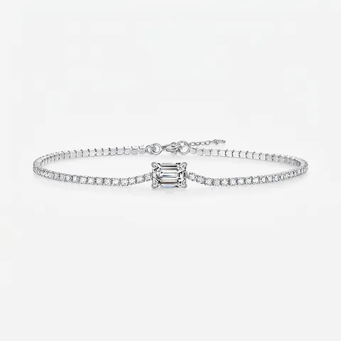 925 Sterling Silver Moissanite Bracelet For Women Emerald Cut Sparkly D Color Moissanite Adjustable Chain Fine Jewelry Gift