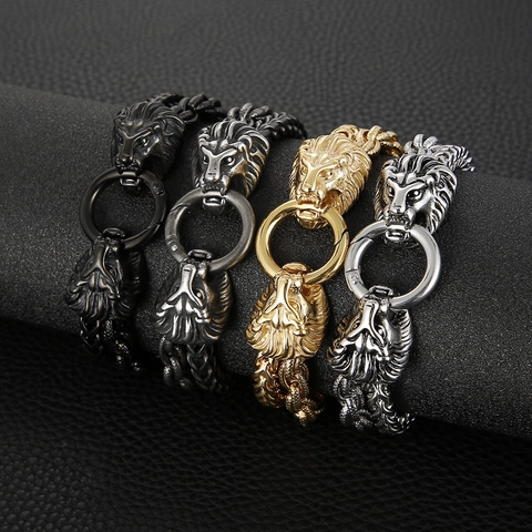 Bracciale In Acciaio Inossidabile Doppia Testa Di Leone Catena Intrecciata Punk Retro Hip Hop Gioielli Per Uomo