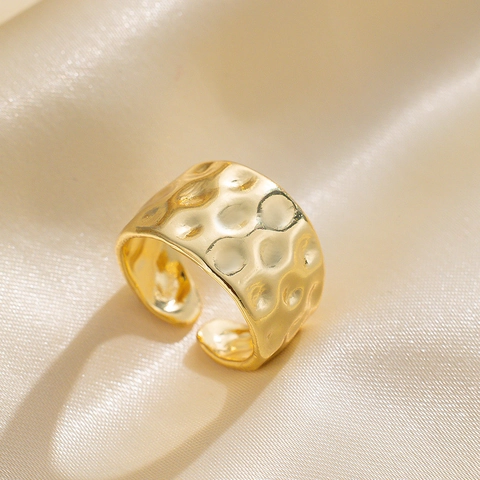Gehämmerter Kupferring 18K Vergoldet Breitband Verstellbar Minimalistischer Vintage Schmuck Für Damen