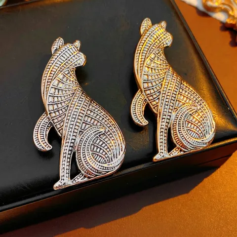 Spilla Gatto Seduto Vintage Lega Antica Metallo Motivo Geometrico Texturizzato Spilla Animale Retrò Gioielli Per Donne