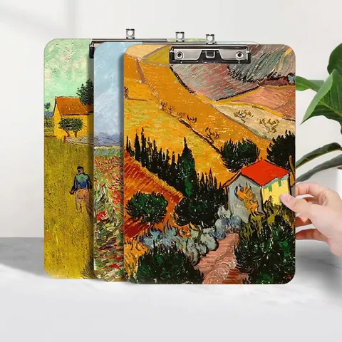 Porte-bloc Style Artistique Impressionniste Van Gogh Planche À Écrire En Bois MDF Avec Clip Métallique Pour Bureau École
