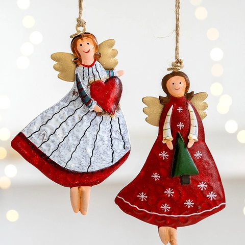 Ornamenti Appesi Angelo Di Natale In Metallo Rustico Statuetta Ragazza In Ferro Dipinto Per Albero Di Natale