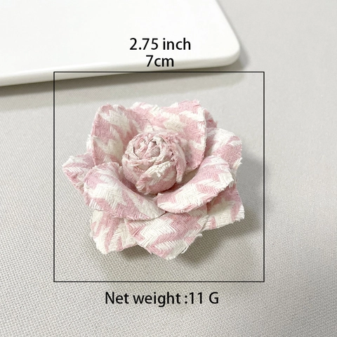 Vintage Tweed Fabric Camellia Flower Brooch Pin For Women French Style Houndstooth Floral Corsage Hair Clip Accessory Jewelry