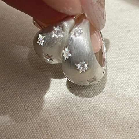 Orecchini a Cerchio con Stella in Strass Spazzolato per Donna Stile Coreano Retrò Opaco Oro Argento Gioielli Accessori