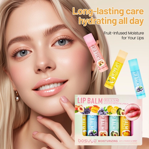 Fruit Lip Balm Set with Vitamin E and Honey Hydrating Moisturizing Lip Care Kit for Dry Lips Smoothing Lip Lines for Women