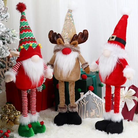 Christmas Gnome Plush Doll Retractable Long Legs Telescopic Faceless Santa Elf Reindeer Ornament Home Holiday Decor