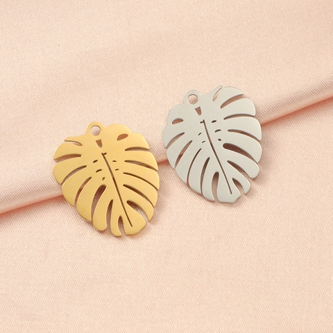 Dijes Hoja Monstera Acero Inoxidable Pulido Espejo Planta Estilo Tropical DIY Fabricación De Joyas Colgantes Calado