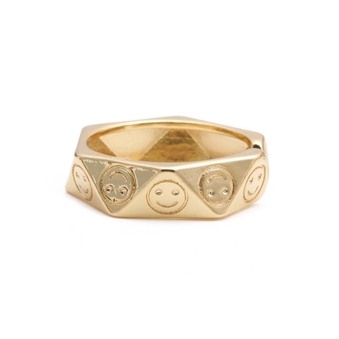 Unregelmäßiger Polygon Smiley Ring Gold Vergoldetes Kupfer Verstellbares Offenes Design Modeschmuck Damen