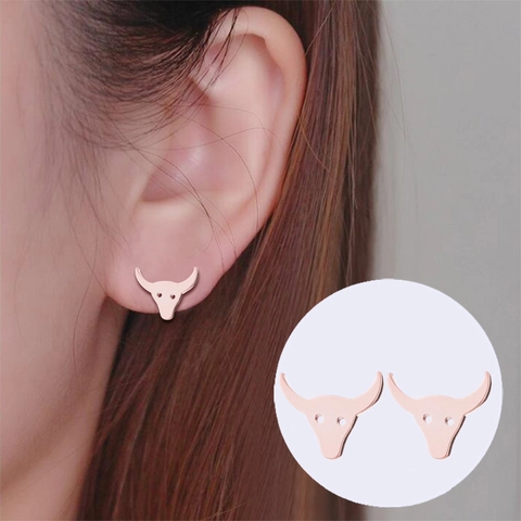 Pendientes De Botón Cabeza De Toro Acero Inoxidable Minimalista Forma Animal Punk Joyería De Moda Para Mujeres Niñas