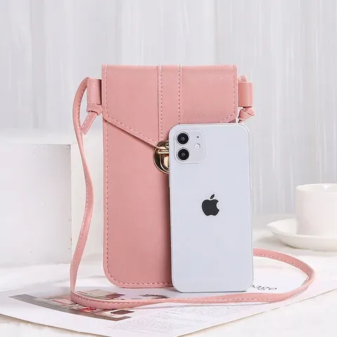 Crossbody Phone Bag PU Leather With Touch Screen Window Metal Lock Adjustable Shoulder Strap Casual Elegant Pouch Women