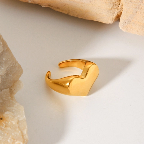 Heart Shape Open Ring Stainless Steel Gold Plated Chunky Minimalist Adjustable Niche Design Fashion Jewelry For Women