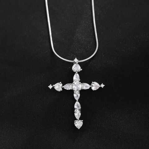 Hip Hop Kupfer Kreuz Anhänger Halskette Für Damen Versilbert Herz Strass Eingelegt Mode Schmuck Charm Anhänger Halsketten