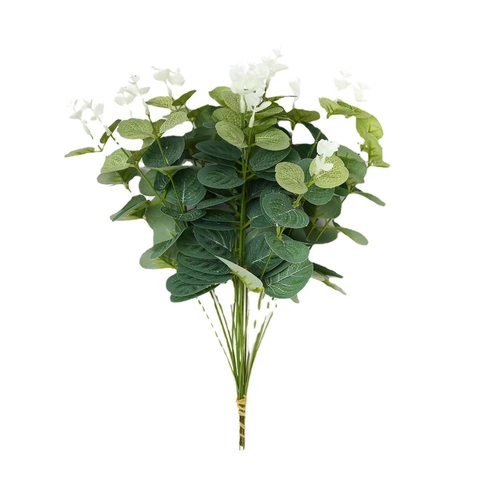 Artificial Eucalyptus Leaf Stem Faux Greenery Branch Plastic Satin Foliage For Wedding Home Vase Decor Floral Arrangement