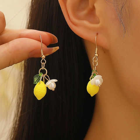 Conjunto de Pendientes y Collar de Girasol y Limón Creativo Aleación Diamantes de Imitación Resina Joyería para Mujer Vacaciones de Verano Accesorios Frescos