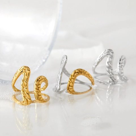 Anelli In Acciaio Inossidabile Da Donna Impermeabili Non Scoloriscono Texture A Onde Irregolari Rilievo Anello Aperto Regolabile