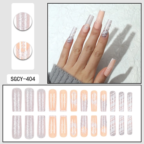 Uñas Postizas De Navidad Largas Ataúd Rosa Mate Plata Purpurina Copo De Nieve Invierno Uñas Postizas Mujeres