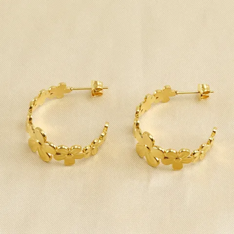 Daisy Flower Hoop Earrings Stainless Steel 18K Gold Plated Fashion Geometric Jewelry For Women European American Style