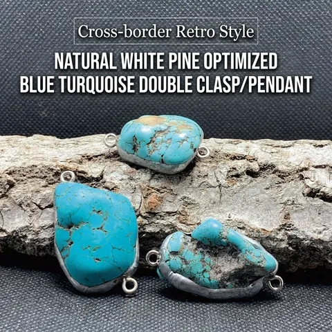 Turquoise Irregular Connector Pendant Charm Handmade Alloy Double Loops Jewelry Making Accessory Finding Vintage Style