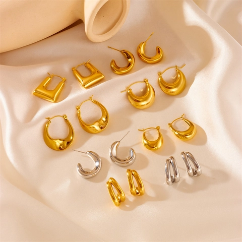 Geometric Stainless Steel Stud Earrings C-Shape U-Shape Vacuum Plated Non-Fading French Vintage Minimalist Fashion Jewelry Women