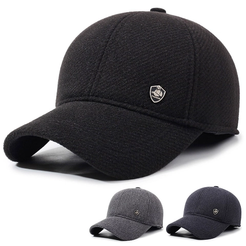 Casquette De Baseball En Laine Pour Hommes Hiver Polaire Épaissie Protection Des Oreilles Coupe-vent Réglable Sport Extérieur