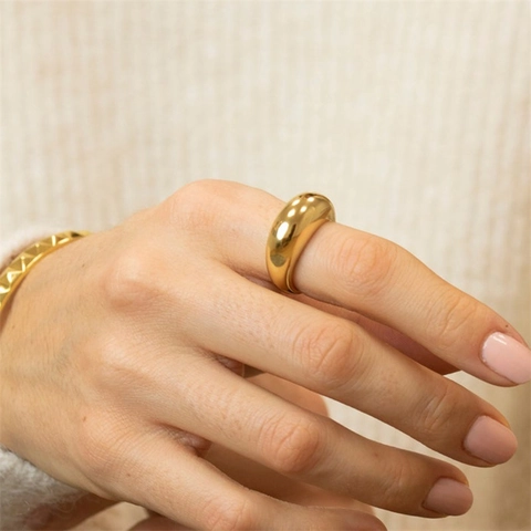 Minimalist Stainless Steel Dome Ring For Women Men High Polished Mirror Finish Vintage Gold Silver Chunky Bread Ring Fashion Jewelry