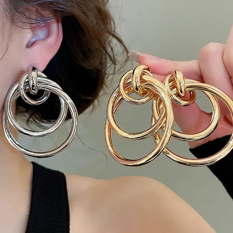 Orecchini A Cerchio Con Cerchi Intrecciati Multistrato Gioielli Geometrici Minimalisti Tondi Per Donna Con Perno In Acciaio