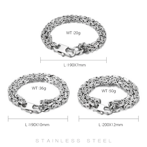 Pulsera De Cadena Bizantina Para Hombre Acero Inoxidable Eslabones Cuadrados Industriales Pesados Joyería Color Plata Cierre Langosta