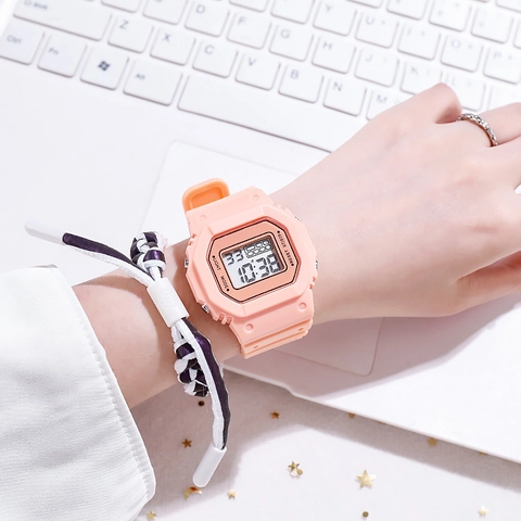 Teenagers Sports Digital Watch Square Electronic LED Waterproof Watch Silicone Strap Multi-Function Watch For Student Children