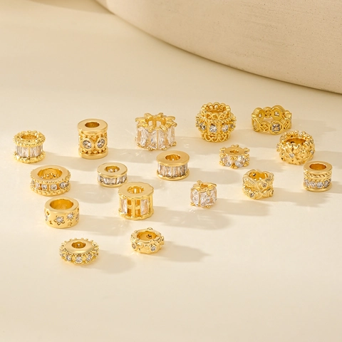 Metal Alloy Zircon Spacer Beads DIY Jewelry Charms For Bracelet Necklace Making Hollow Round Cylinder Rhinestone Accents