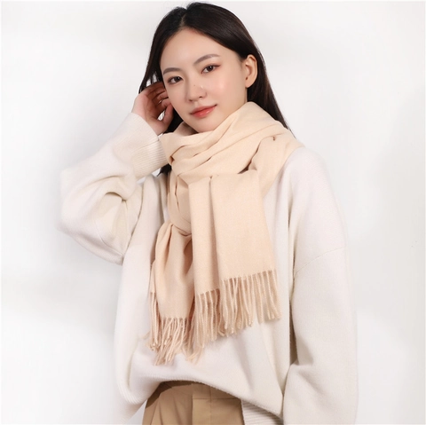 Bufanda De Fibra De Viscosa De Color Sólido Cálida De Invierno Para Mujer Con Borlas Chal Largo De Imitación Cachemira Gruesa