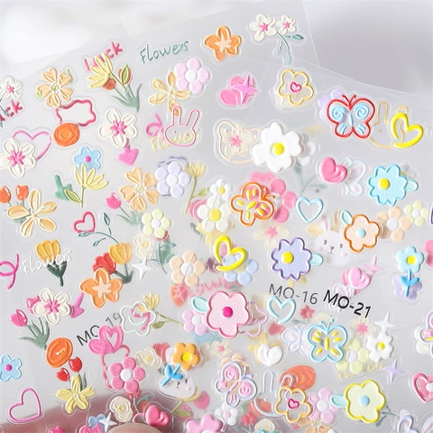 Pegatinas Nail Art 5D Relieve Flor Conejo Mariposa Decoración De Manicura Autoadhesiva Para Mujeres Salón DIY