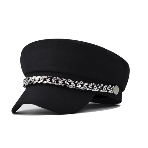 Berretto Newsboy Donna Cotone Vintage Baker Boy Cappello Con Catena Metallo Strass Autunno Inverno Caldo Cappello Pittore