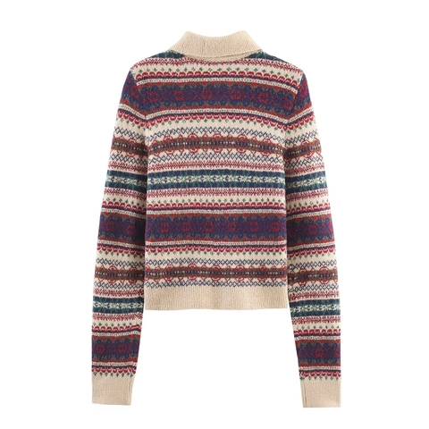 Damen Vintage Fair Isle Strickjacke Geometrisches Jacquard Langarm Button Sweater Mit Taschen Casual Warme Strickoberteil