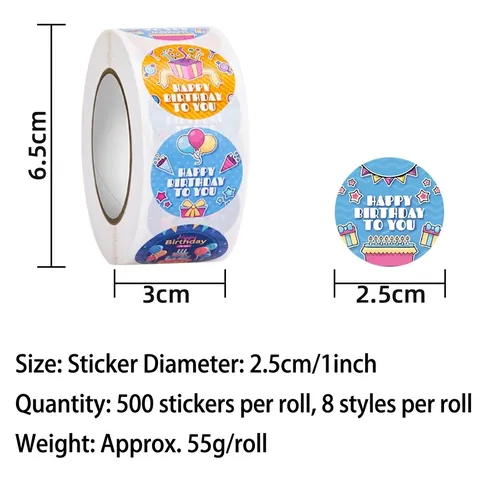 Happy Birthday Adhesive Stickers Round Seal Labels For Gift Wrapping Envelope Decoration Multipattern Cartoon Colorful Celebration