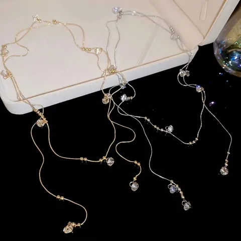 Lange Mehrlagige Halskette Kupfer Zirkon Runde Perlen Anhänger Elegant Vielseitig Luxus Stil Für Damen