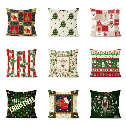 Taie Oreiller Noël Peluche Courte Housse Coussin Carrée Décorative Pour Canapé Maison Décor Vacances Père Noël Bonhomme De Neige