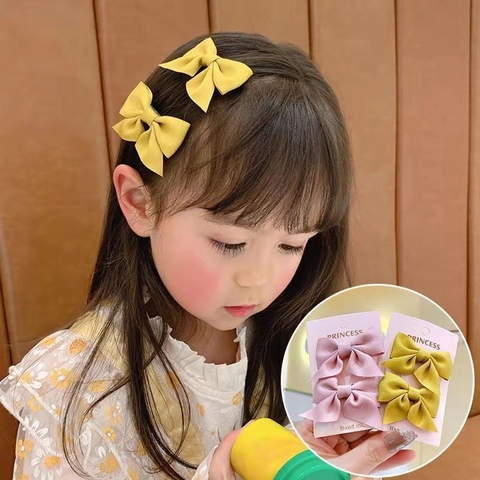 Satin Ribbon Bow Hair Clips Handmade Sweet Solid Color Side Duckbill Clips For Girls Kids Princess Style Hair Accessories