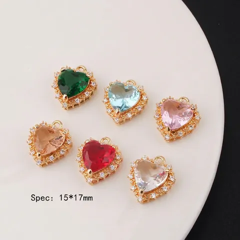 Heart Shape Zircon Copper Pendant For DIY Necklace Earring Making Sparkling Romantic Gold Plated Jewelry Accessory