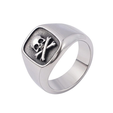 Anillo De Sello De Calavera Y Huesos Cruzados Acero Inoxidable Punk Gótico Retro Biker Joyería Para Hombre