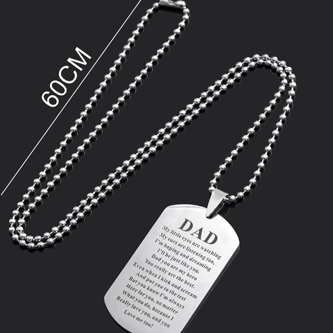 Men Pendant Necklace Titanium Steel Engraved Dad Poem Gift For Father Father's Day Hip Hop Style Silver Color
