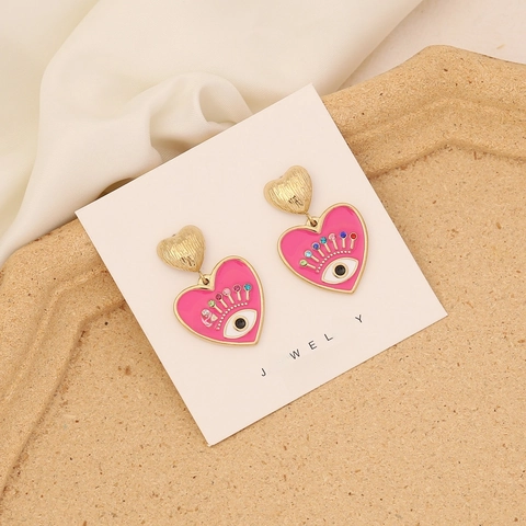 Orecchini Cuore Malocchio Acciaio Inossidabile Smalto Strass Con 925 Sterling Silver Earring Post