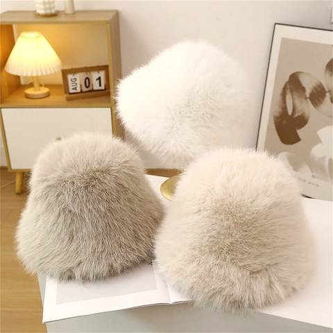 Women Faux Fur Mongolian Hat Winter Warm Plush Bucket Hat Casual Round Top Wide Brim Polyester Fluffy Hat For Ladies