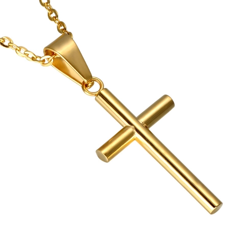 Collar Con Colgante De Cruz Minimalista Acero Inoxidable Pulido Chapado En Oro IP Joyería Religiosa Para Hombres Mujeres