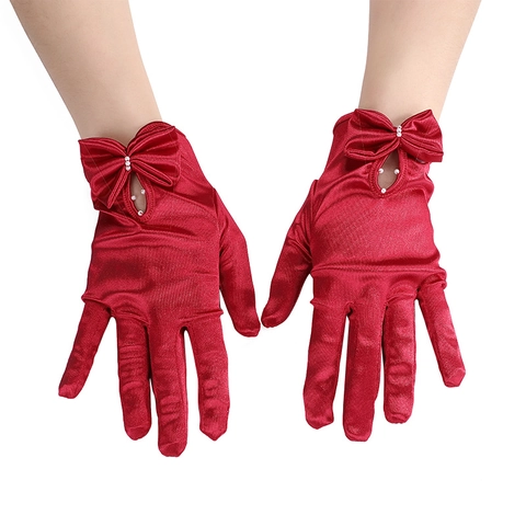 Gants De Soirée Courts En Satin Pour Femmes Avec Nœud Papillon Et Künstliche Perles Pour Mariage Mariée Bal